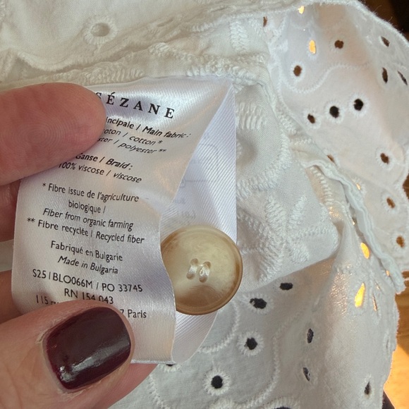 Sezane Roni Blouse Size 40 White Eyelet Tank with Buttons - Picture 8 of 8